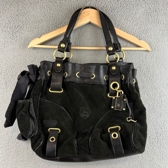 Juicy Couture Handbags - Juicy Couture Daydreamer Olive Velour Leather Bow Shoulder Bag Y2K Crown Crest